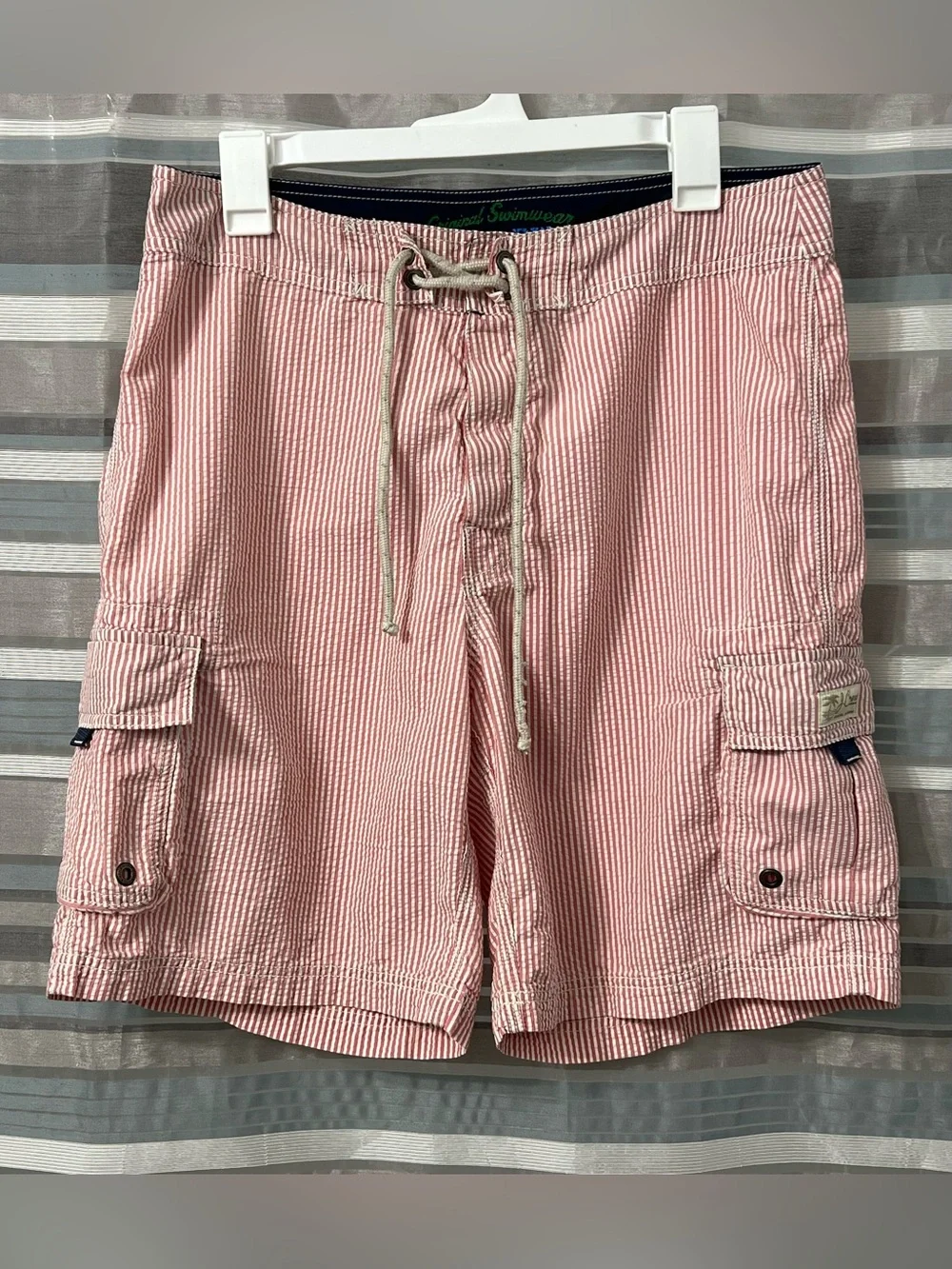 J. Crew Striped Pink Seersucker Cargo Swim Shorts- Men’s Original Swimwear